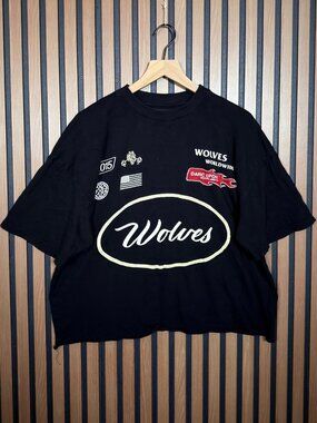 Dark Wolves T Shirt Medium Oversized Black Short Sleeve Cut Off Boxy Tee Graphic